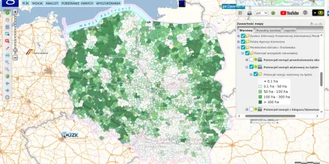 Mapa potencjału energii wiatrowej na lądzie w Polsce. Kiedy ustawa oze wejdzie w życie, takie dane będą kluczowe.