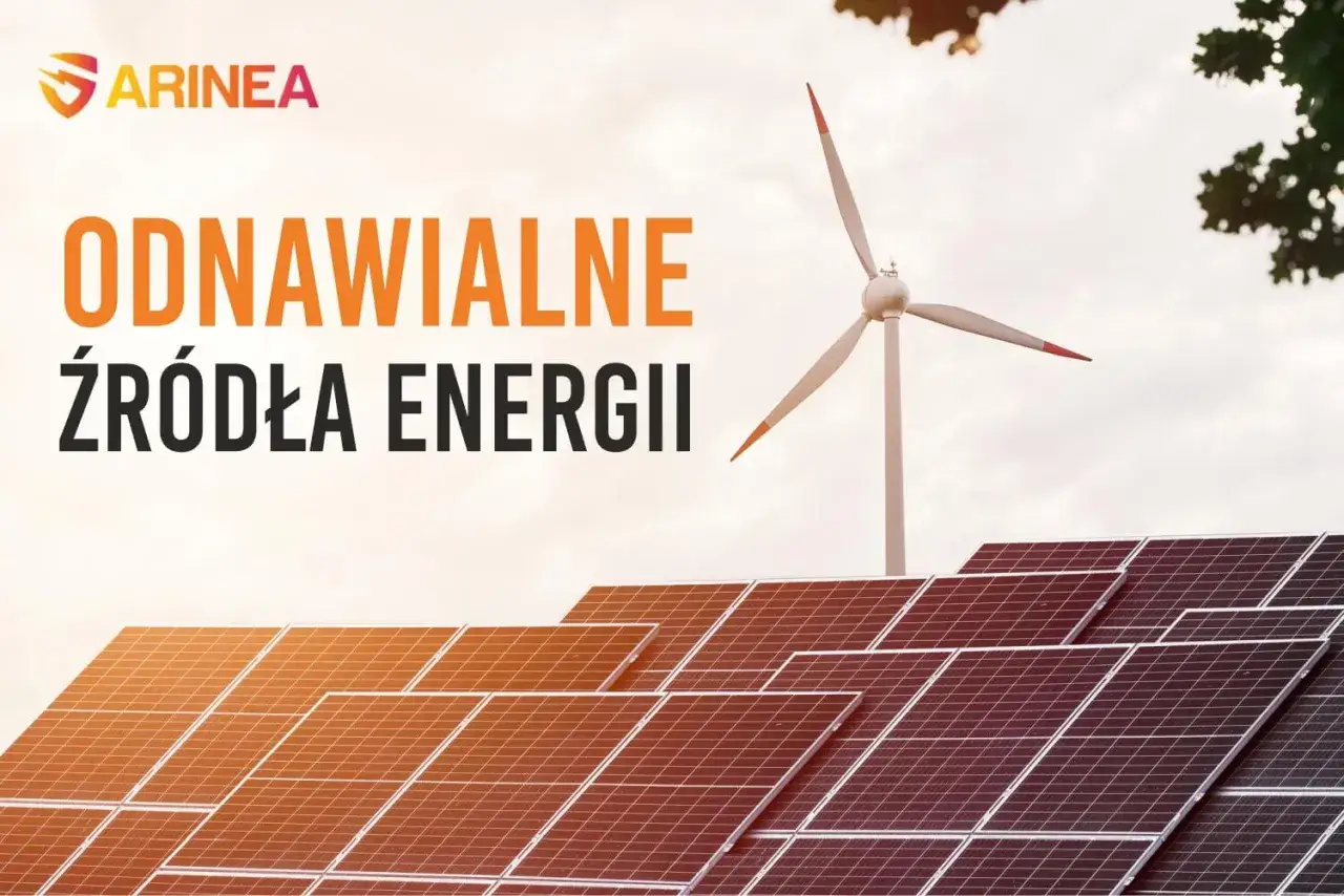 Panele słoneczne i wiatrak symbolizują odnawialne źródła energii. Kiedy ustawa OZE wejdzie w życie, zielona energia będzie jeszcze bardziej dostępna.