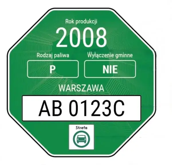 Zielona naklejka emisyjna SCT wzór