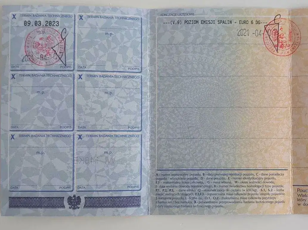Dowód rejestracyjny norma Euro